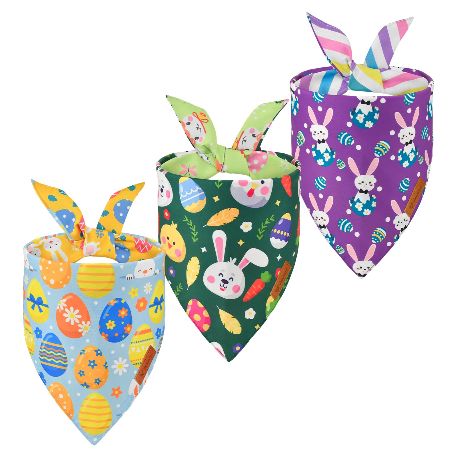 Lot de 3 bandanas réversibles pour chien de Pâques triangulaires L