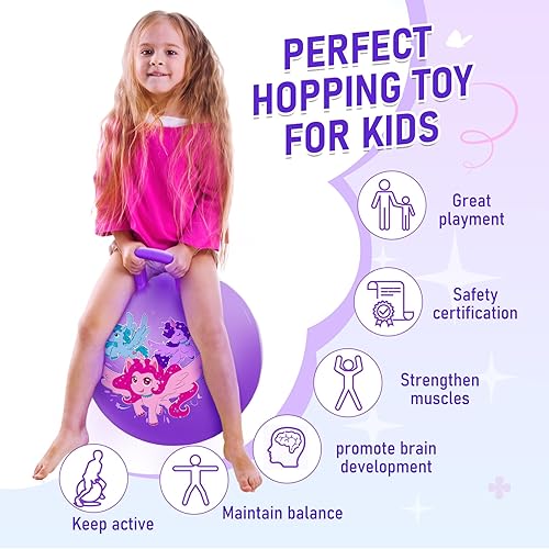 Miniatura 3 de U&C Planet Hoppity Hop - Pelota de salto con asa para niños de 3 a 6 años, para sentarse y rebotar de 18 pulgadas con bomba