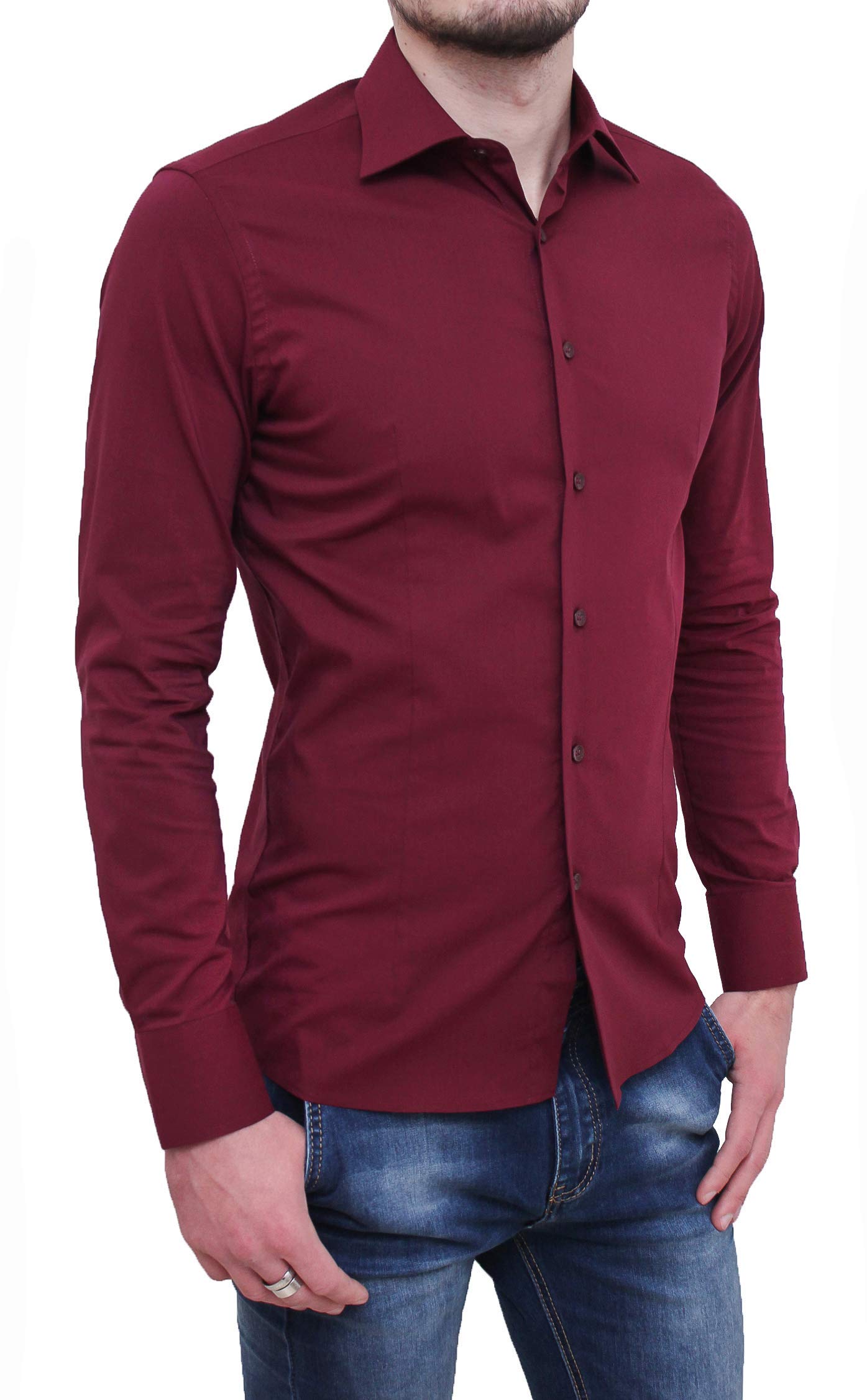 Evoga Camicia Uomo Sartoriale Rosso Bordeaux Formale Elegante Cotone