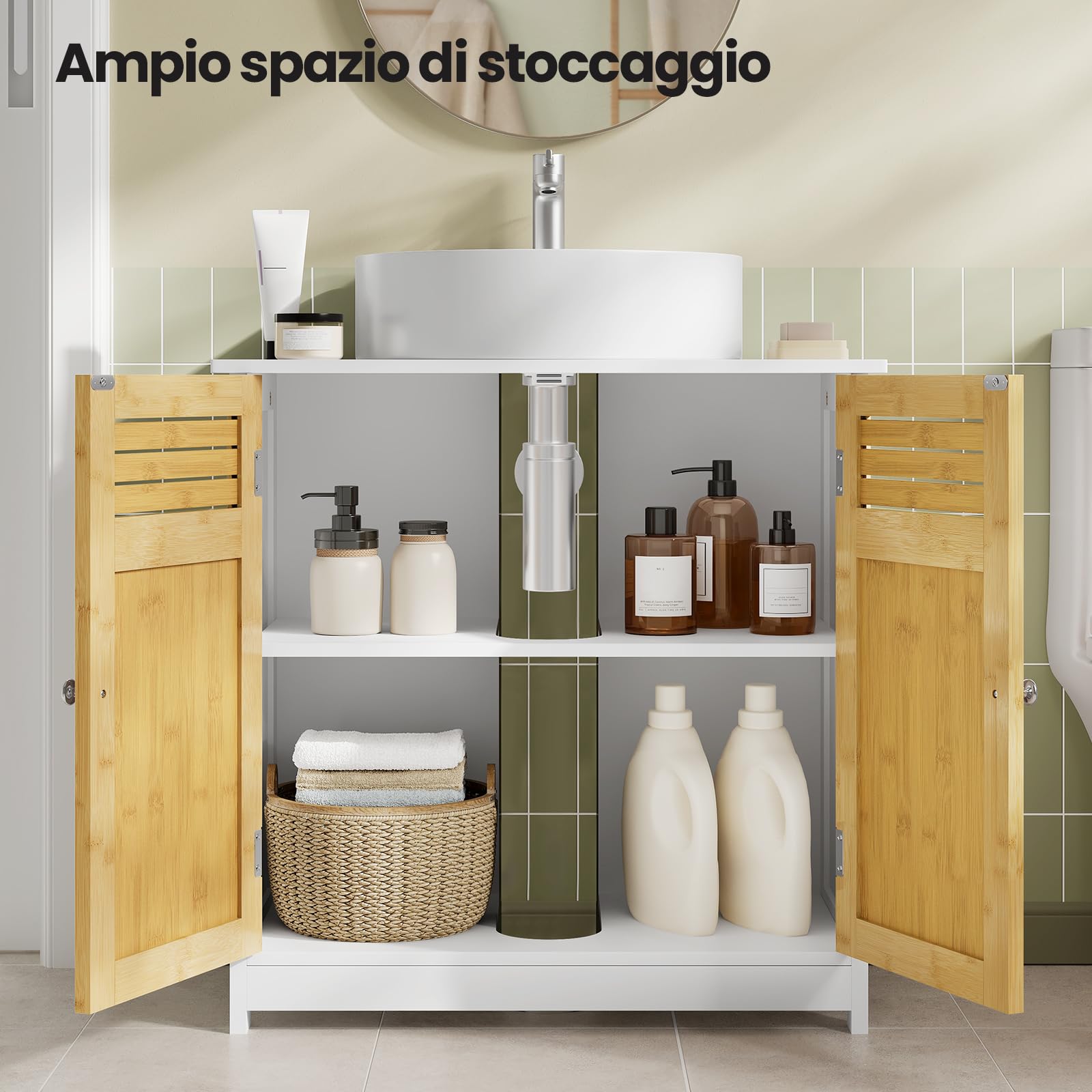 EUGAD Armadietto Sottolavabo Mobiletto sotto Lavandino per Bagno con Due Ante in Legno