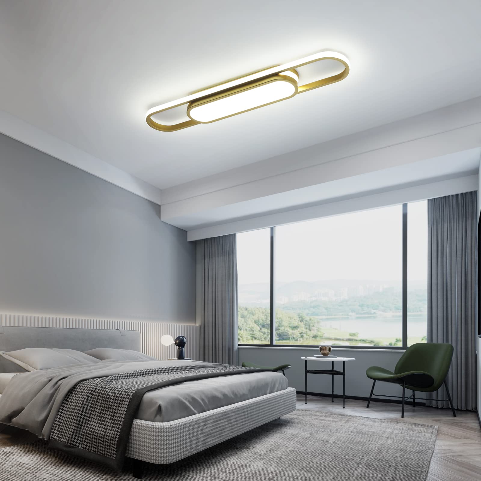 Oninio Lámpara de Techo Regulable, Lámpara de Techo Moderna, Lámpara de Techo LED Acrílico Lineal, Control Remoto, Lámpara de Techo para Salón, Cocina, Comedor, Dormitorio 40W