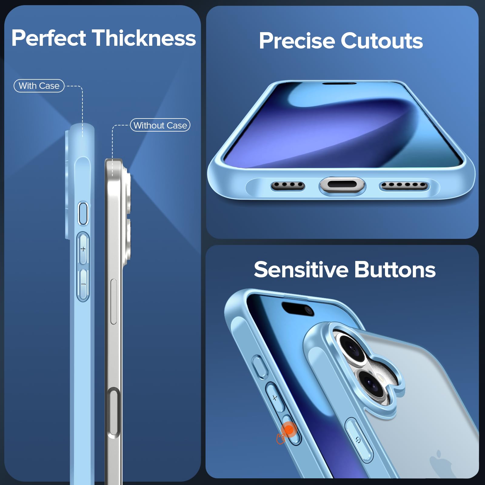 iVoler Cover Opaca per iPhone 17 6.3 Pollici con 2 Pezzi Vetro Temperato, [Antiurto di Grado Militare] Custodia Traslucida Posteriore Sottile Anti-Impronte Case, Azzurro Chiaro