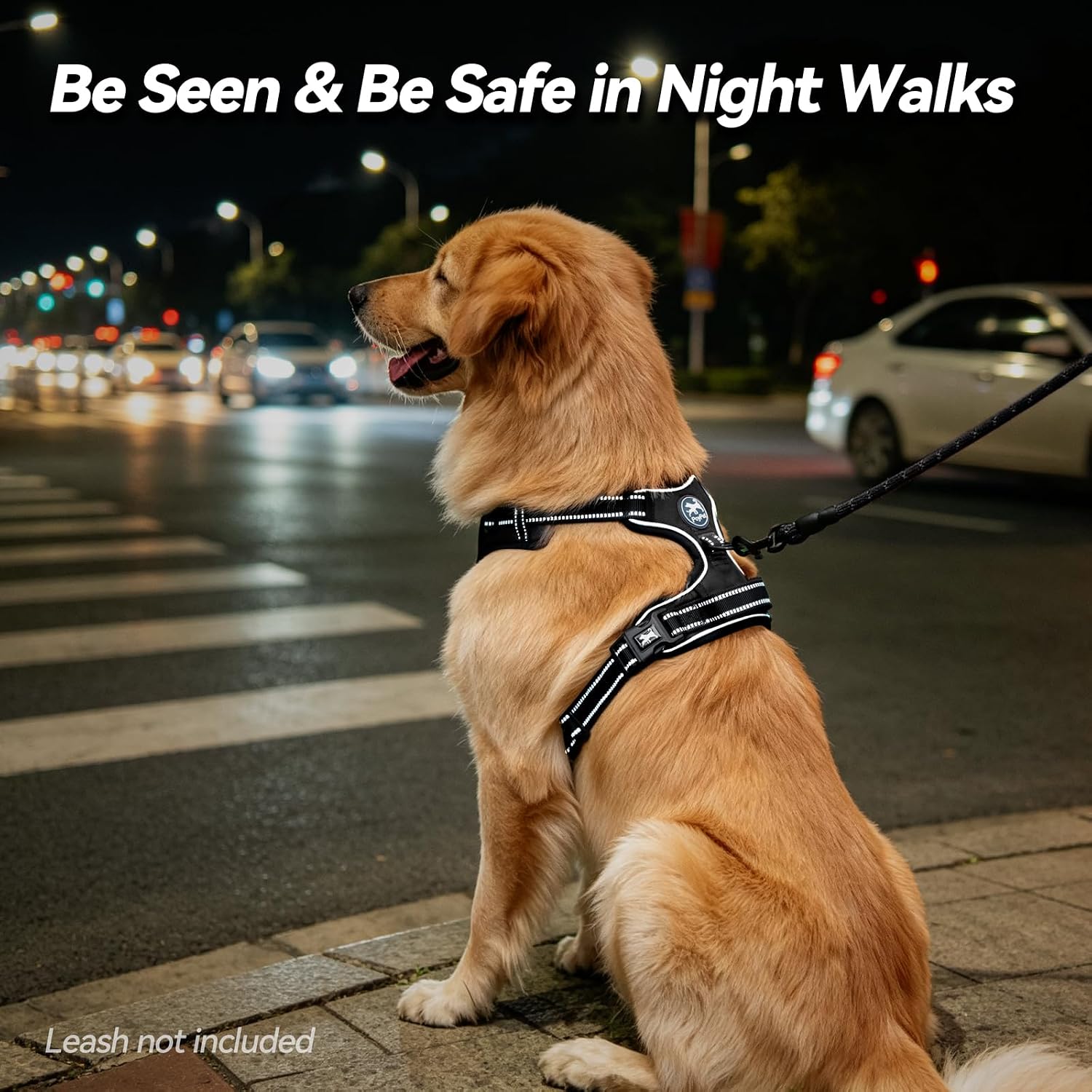poypet no pull dog harness, no choke front lead dog reflective harness, adjustable soft padded pet vest with easy control handle for small to large dogs(black,m) medium black