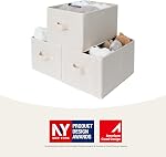 StorageWorks Paniers de rangement pour étagères, bacs de stockage en tissu pliable avec poignées, paniers de conservation en tissu Organisateur de vêtements, bandes beiges, 3-Pack, Moyenne