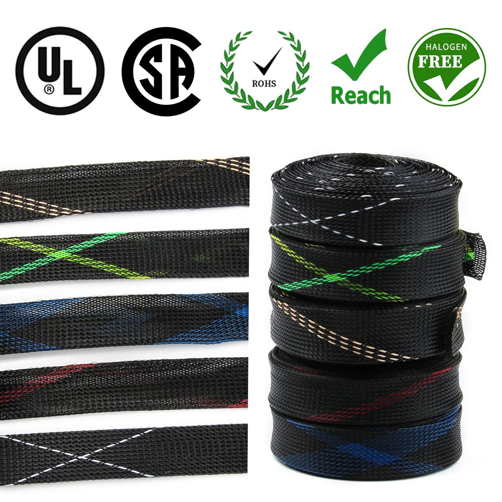 Protecteur de finition de câble, Manchon de rangement câbles en PET extensible tressé, 10M, fil multicolore, isolation 2-10mm(Black Gold,10MM-10 METER)