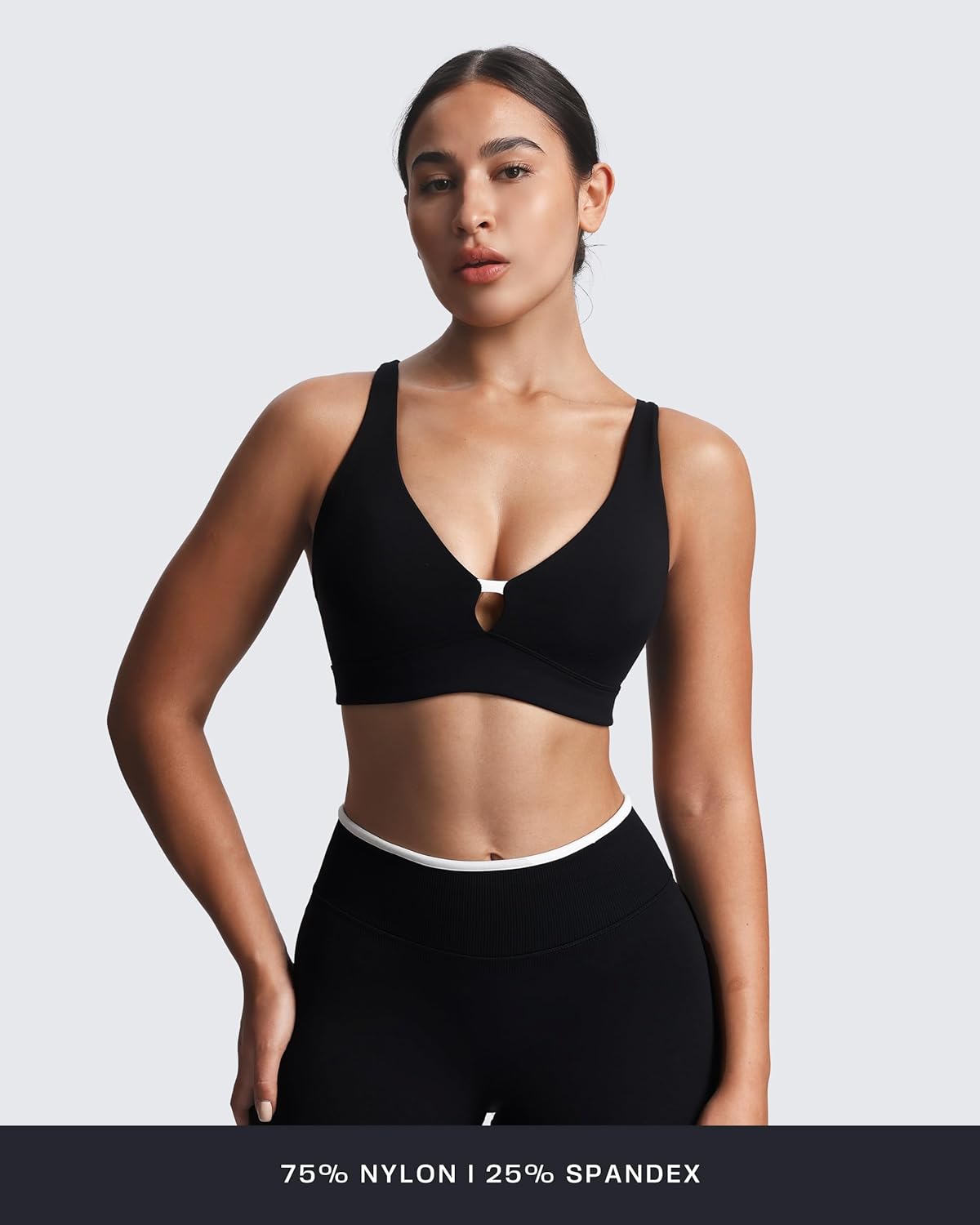 Aoxjox Women's Workout Lexi Lined Charm Sports Bras Deep V Color Block Fitness Training Gym Yoga Crop Tanks - Image 2