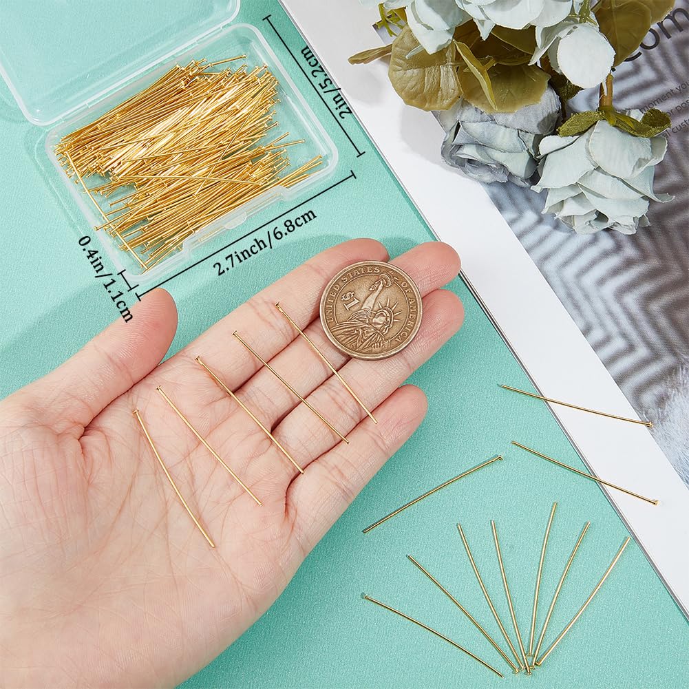 Beebeecraft 1 Box 200Pcs 40mm Flat Headpins 16K Gold Plated Stainless Steel Flat Head Jewelry Making Pins 21 Gauge Bendable Wire Pin for Jewellery Earring DIY Craft Head: 1.6mm - Image 3