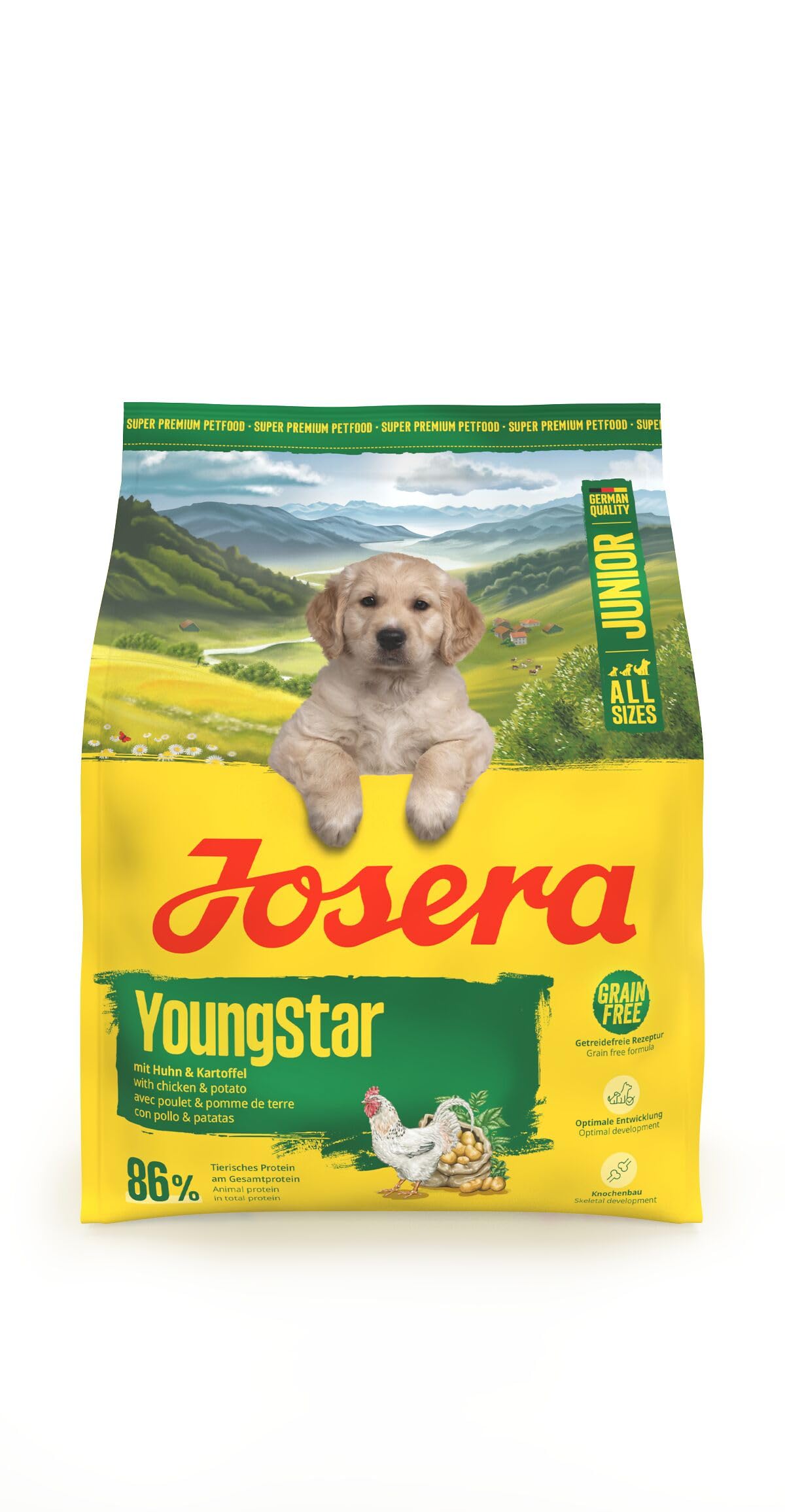 Josera Junior YoungStar complete puppy food | Grainfree | All breed sizes | Lots of meat | Optimal digestibility | Salmon Oil Omega 3 | 0.9kg