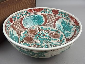 Amazon.co.jp: 【骨董茶道具】古い犬山焼古犬山赤絵鳳凰文大鉢