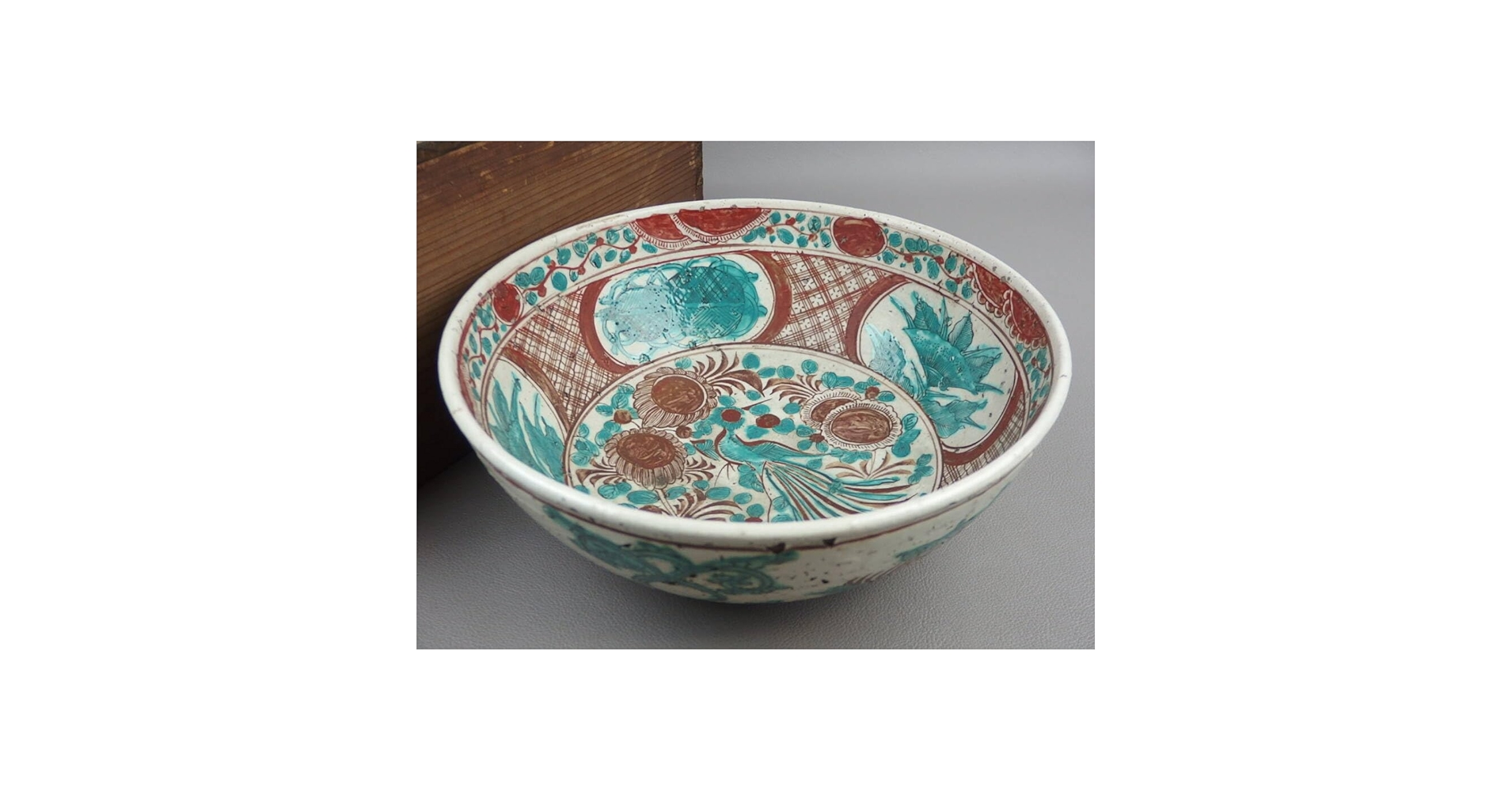 792『呉須赤絵 赤玉 鳳凰 茶碗』　/骨董品 古美術 古道具 アンティーク Amazon.co.jp: 【骨董茶道具】古い犬山焼古犬山赤絵鳳凰文大鉢