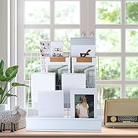 Vista 6 de Sintuff Estante de exhibición de libros de 4 niveles de alambre cómico de 18 pulgadas, estante de exhibición de CD de mesa blanco, estantes de metal