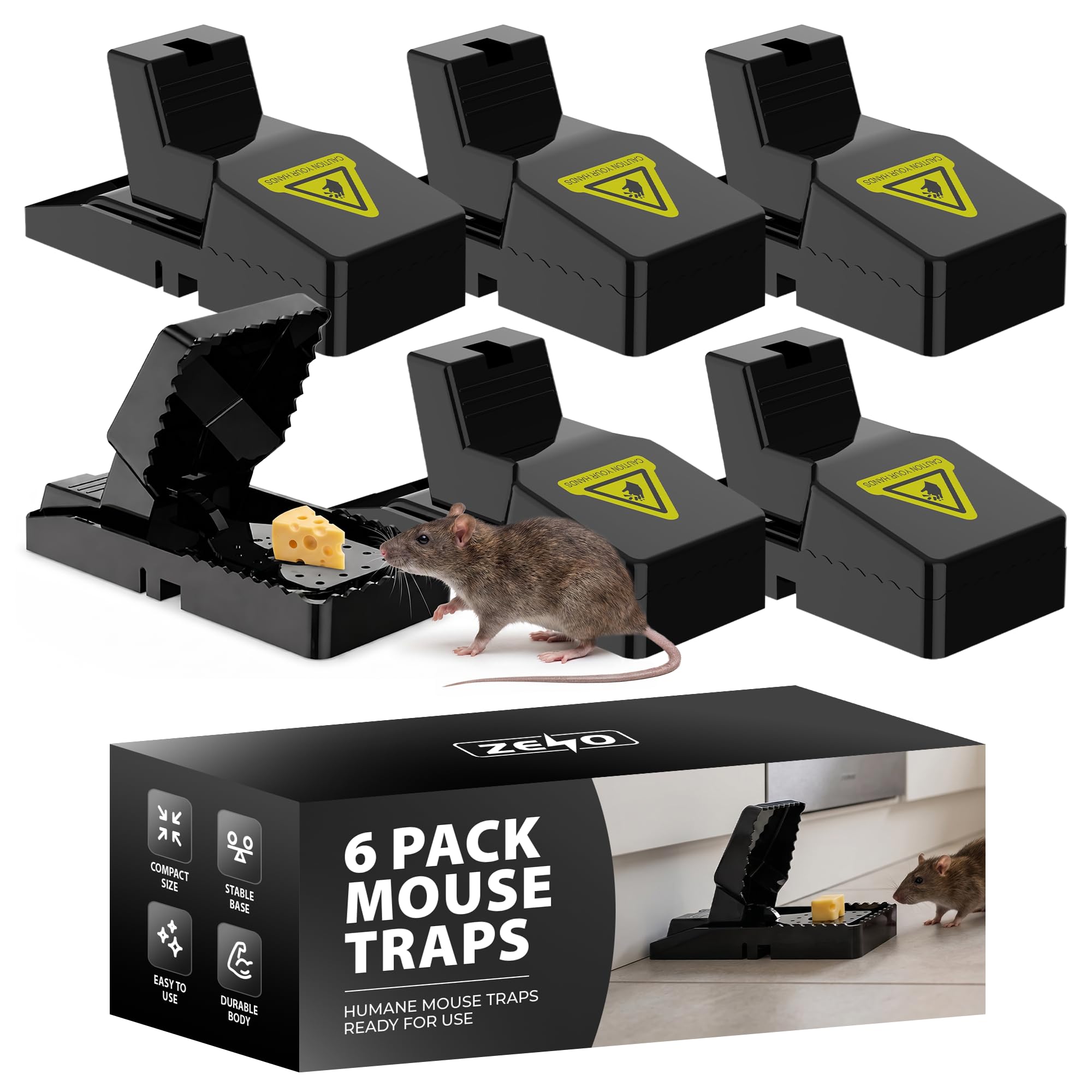 ZENO Reusable Mouse Trap, 6 Pack Heavy Duty High Sensitive Mice Catchers, Safe and Effective Mice Traps for Indoors and Outdoors, Quick and Easy clean Rodent Catcher, Instant Kill