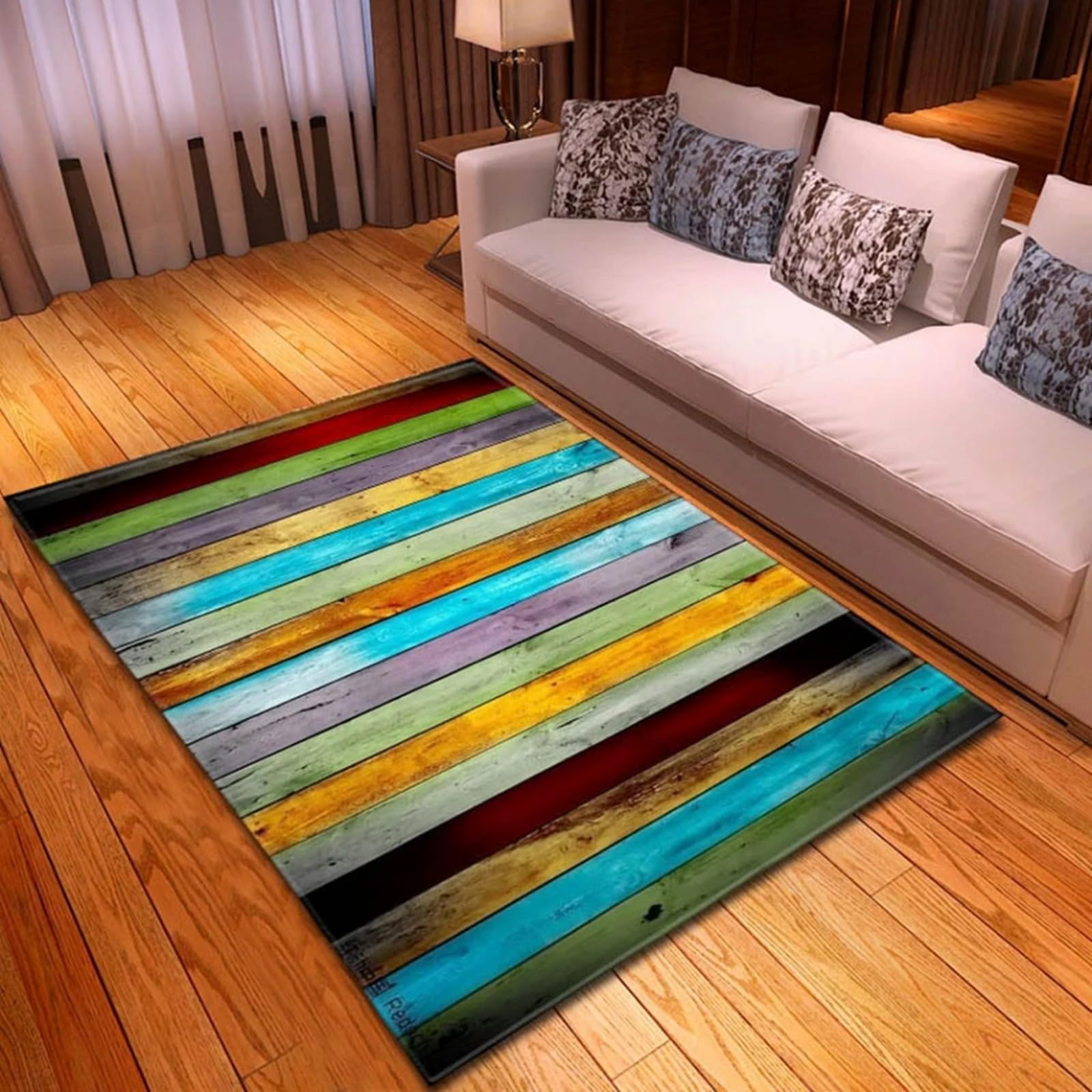 Tapis salon moderne effet parquet 3D atmosphère chaleureuse chambre et bureau