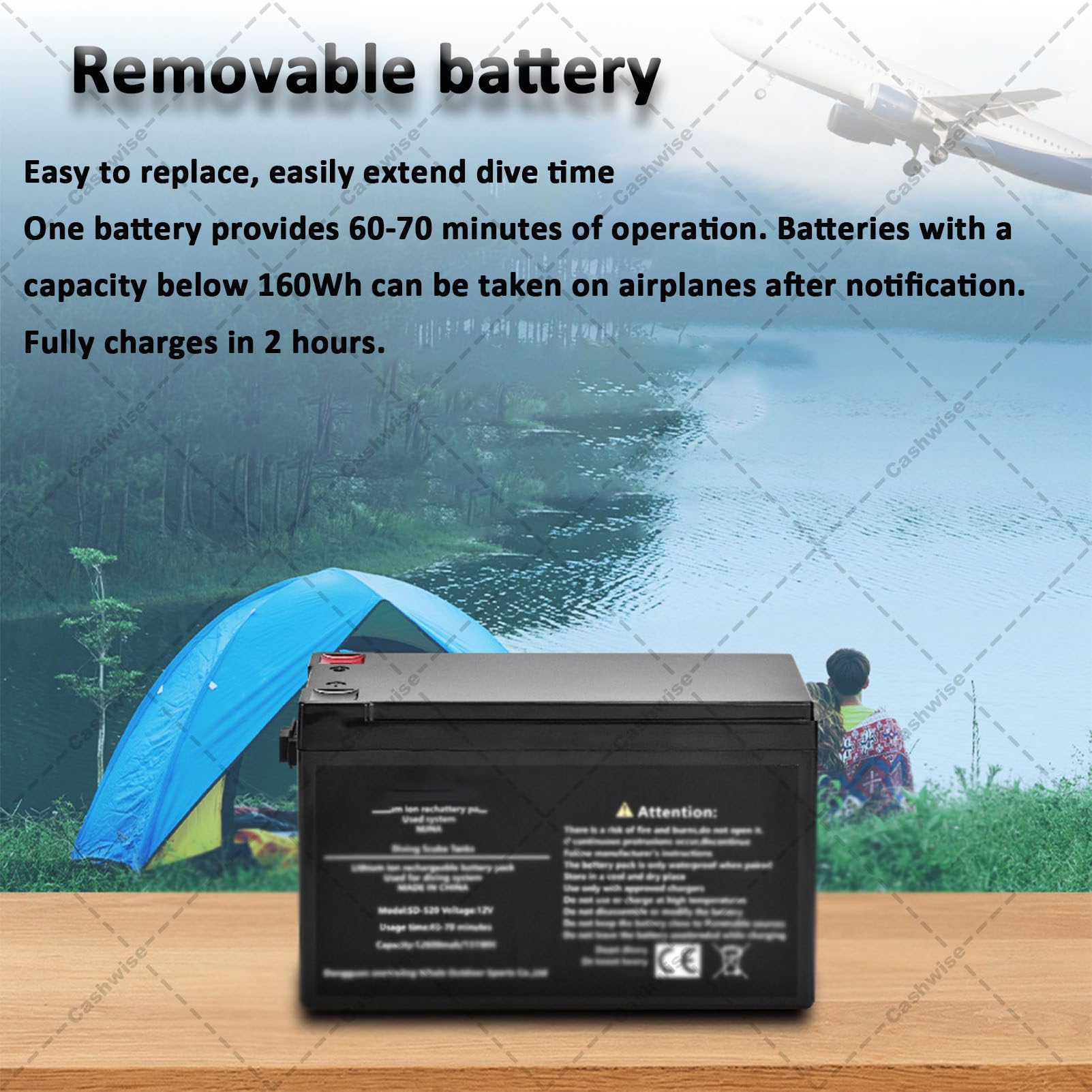 Ventilatore per Immersioni, bombola Subacquea, sistemas di respirazione Subacquea da 60-70 Minuti, Hookah Air Buddy, Dispositivo di respirazione polmonare Portatile da 52 l/min Red-1Battery