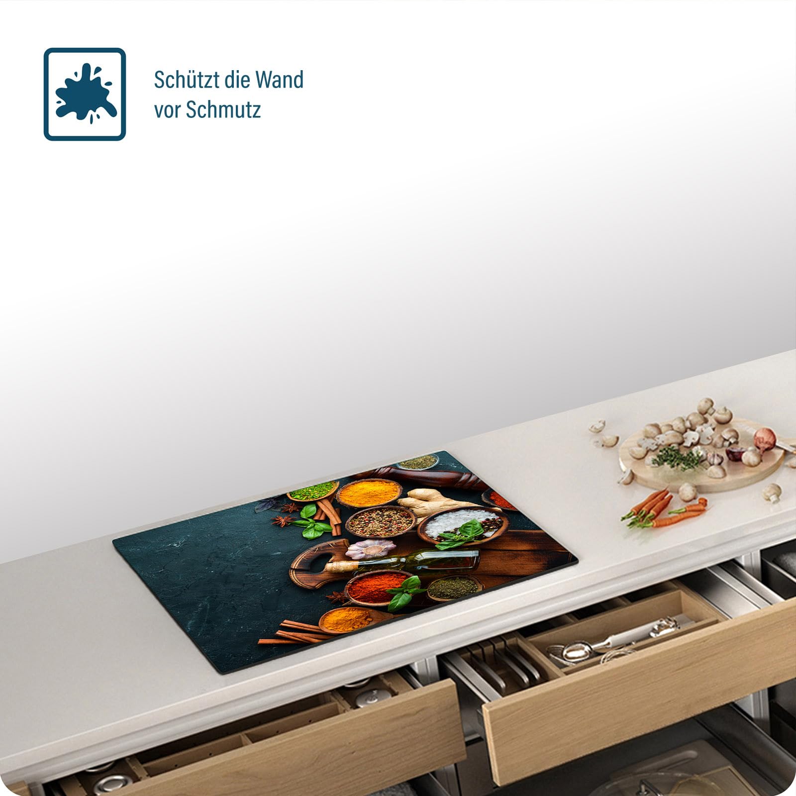 SFArt Protège-plaque 60x52 – Planche à découper en verre trempé 1 pièce – Induction & Vitrocéramique - Épices, Huile d'Olive-SFArt