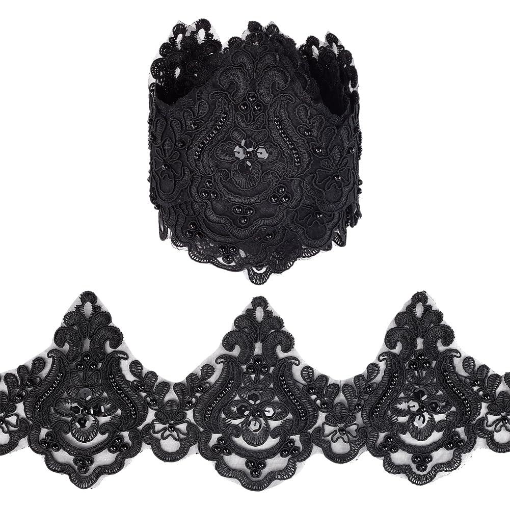 Ruban de dentelle noire brodée inélastique festonnée 2.7m