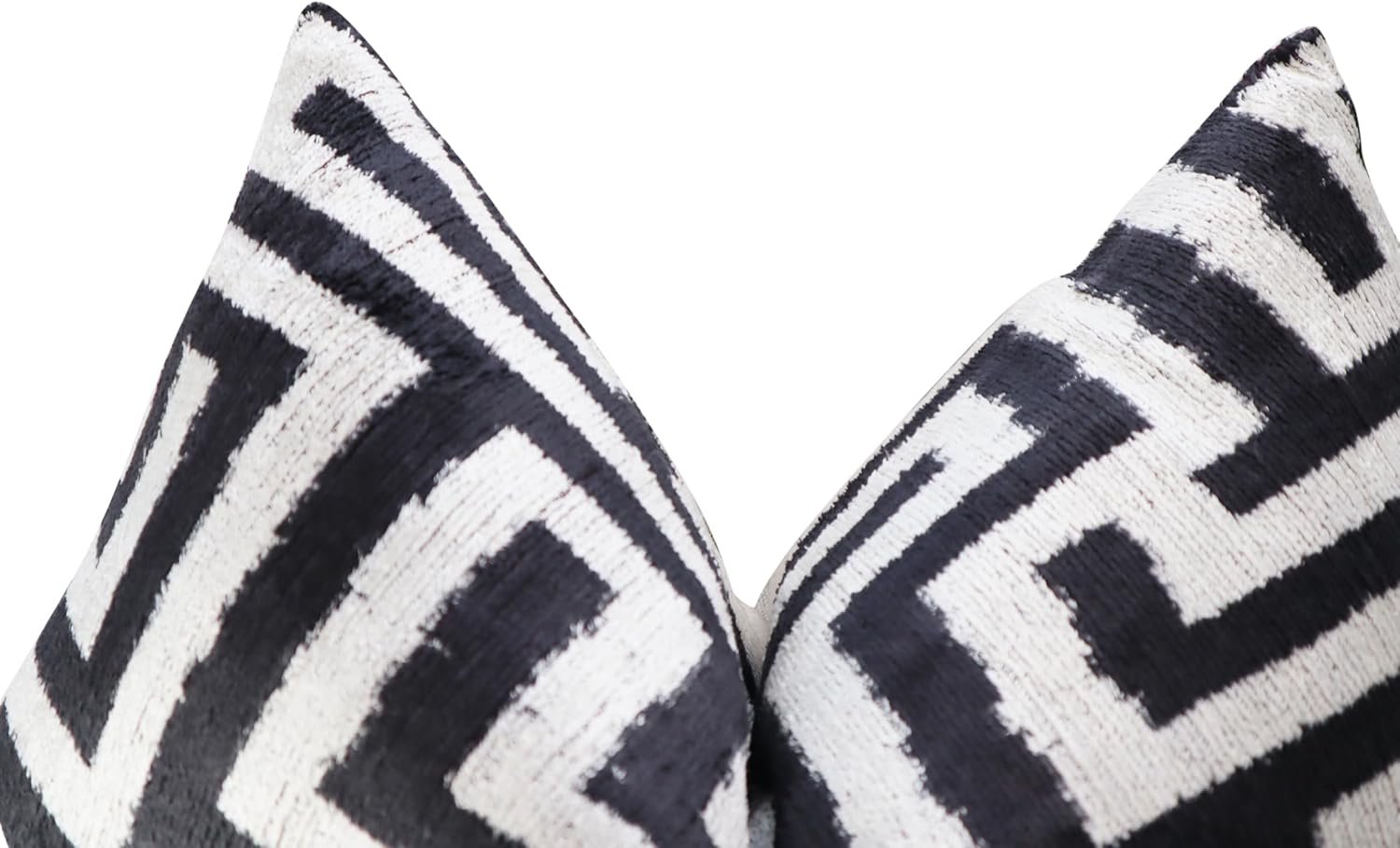 Canvello Luxury Decorative Velvet Throw Pillow 16x24 - Black & White Geometric Maze Pattern with Premium Down Feather Fill