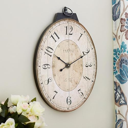 MODE HOME Reloj de pared ovalado de 29 pulgadas para decoración de sala de estar, relojes de pared vintage franceses decorativos para el hogar,