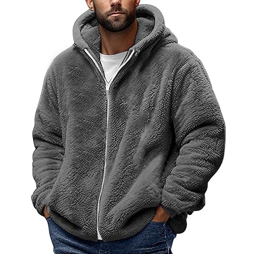 Men's Fuzzy Sherpa Athletic Hoodie Heavyweight Fleece Jacket Zip Up