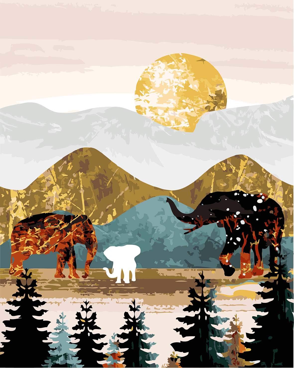 WOWDECOR Art Supplies Elephant Animals Moon Mountain DIY Paint by Numbers Kits 40 x 50cm with Painting Brushes Canvas (Framed) โ image 1
