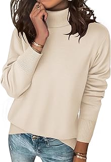 Women's Turtleneck Sweater Long Sleeve Spilt Hem Casual Knit Pullover Ch...