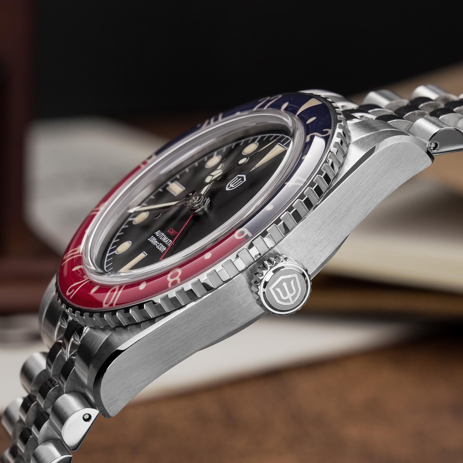 watchdives GMT Uhren Für Männer, WD6542 Männer Uhr NH34 Automatische Armbanduhr 38mm Bubble Domed Saphirglas Uhren 100M Wasserdicht