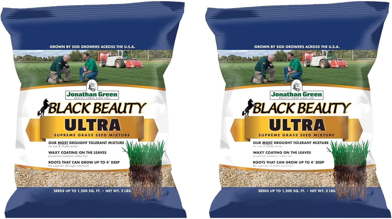 Jonathan Green Black Beauty Ultra Grass Seed for Sun or Shade Lawns, All Grass Types, 3 lb Bags (2 Pack), Covers Up to 2400 sq ft, Fescue Ryegrass Kentucky Bluegrass Blend