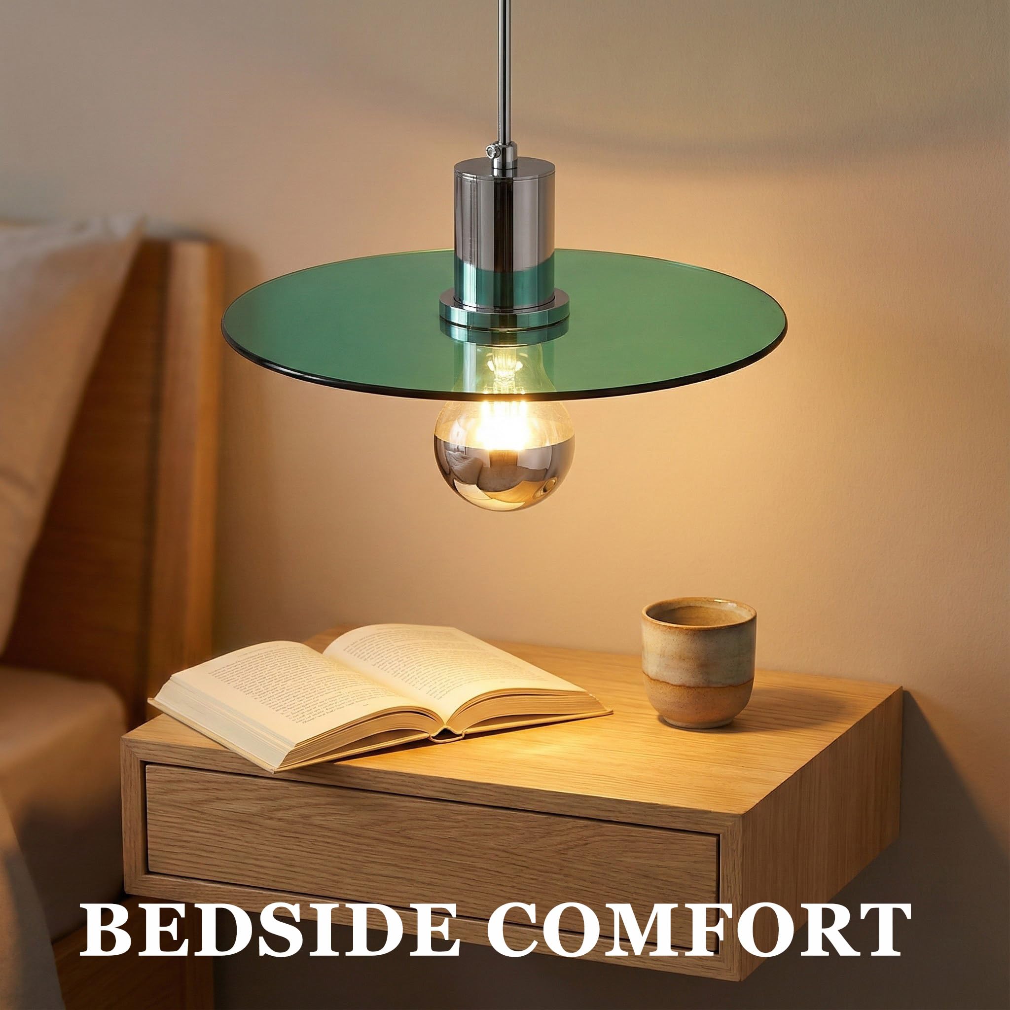 1 Flammig Pendelleuchte Esstisch, Minimalist Hängelampe aus Rund Glas-Scheibe in Grün & Metall in Chrom E27 LED Hängeleuchte für Küche Esszimmer Schlafzimmer & Wohnzimmer
