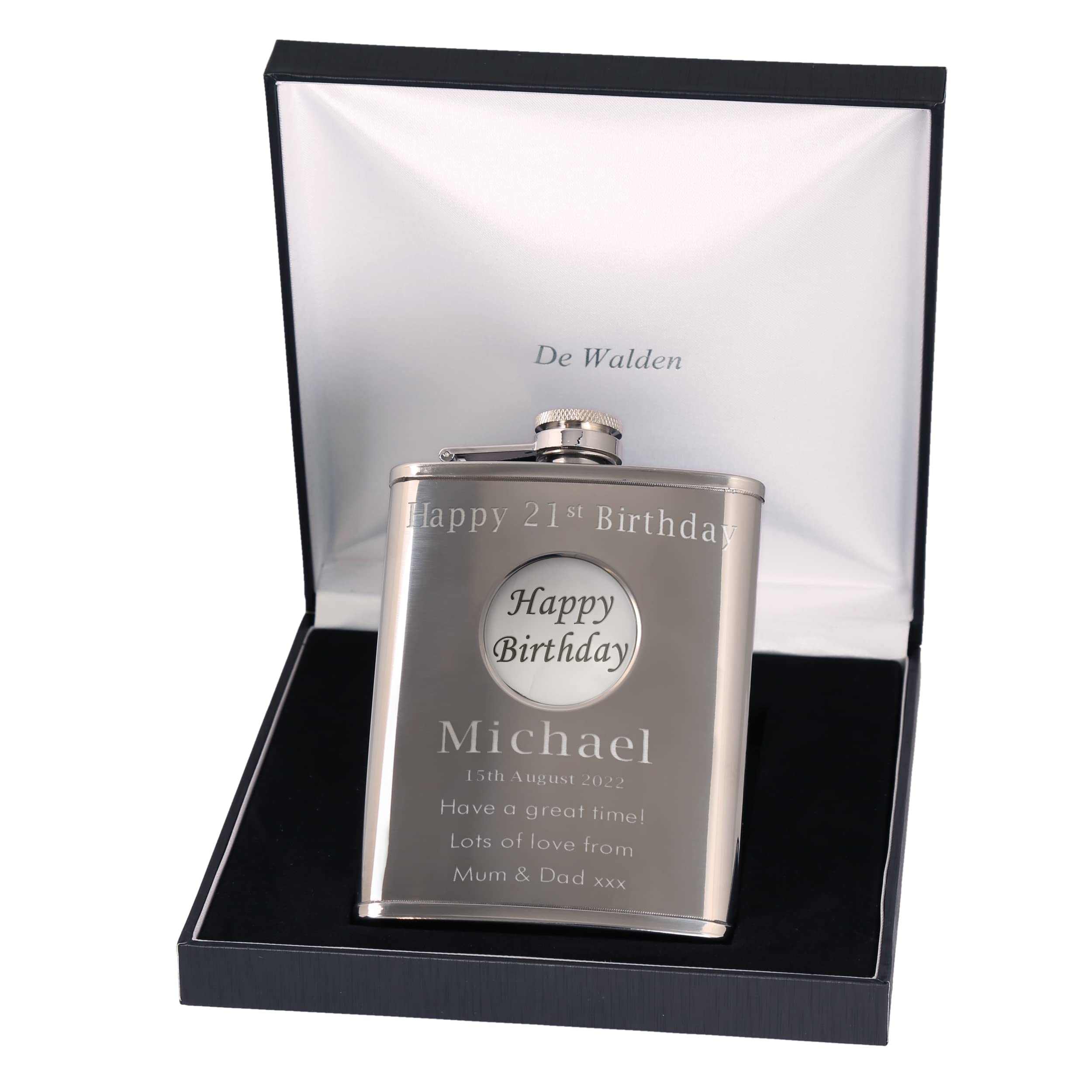 21st Birthday Engraved Hip Flask Happy Birthday Feature in Gift Box