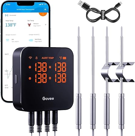 Govee WiFi Meat Thermometer with 4 Probe, Smart Wireless Meat