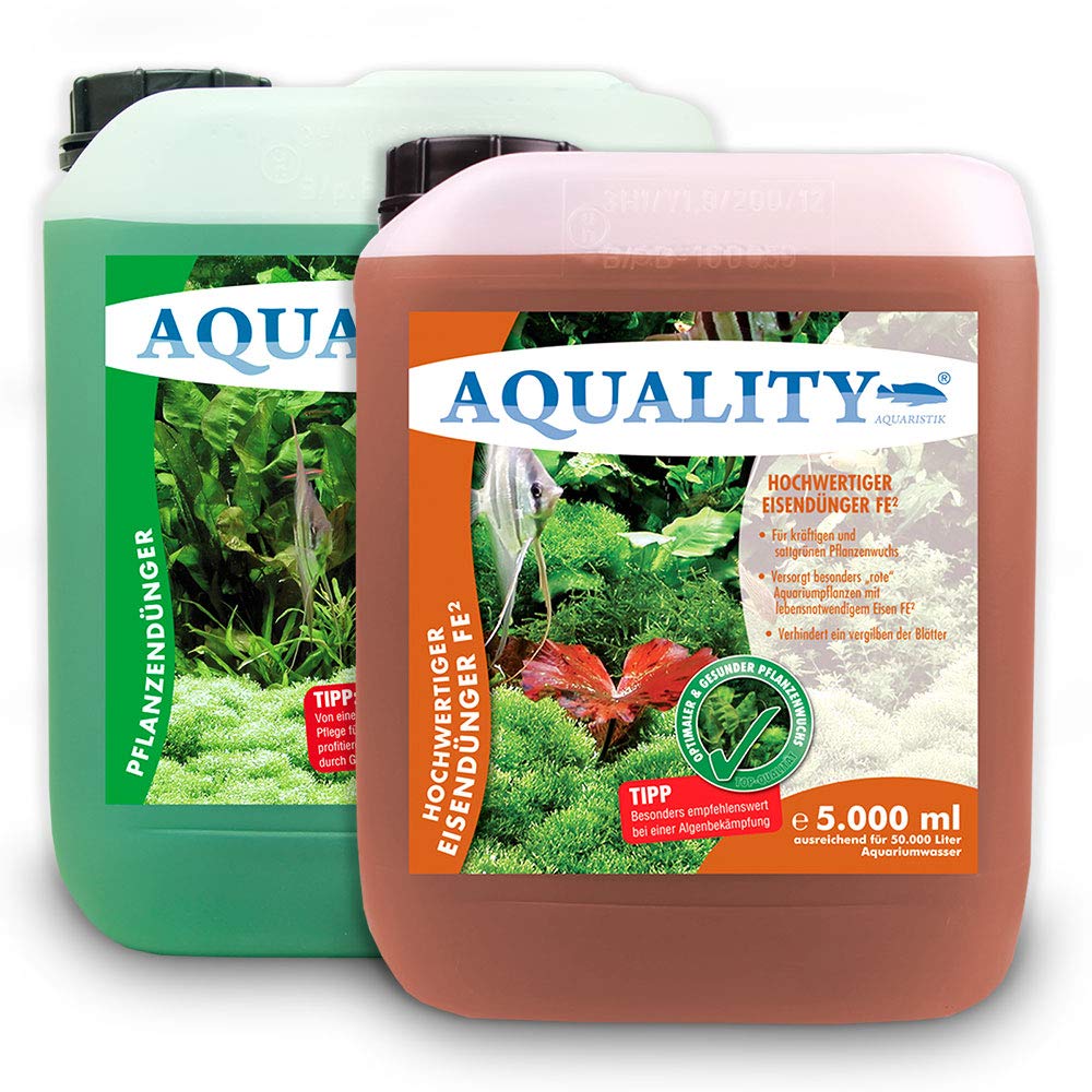 AQUALITY AQUARIUM 2er Pflanzenpflege Sparset (Enthält Pflanzendünger mit allen wichtigen Spurenelementen und Mineralien und Eisendünger mit zweiwertigem Eisen FE2), Set-Größe:SET 5000