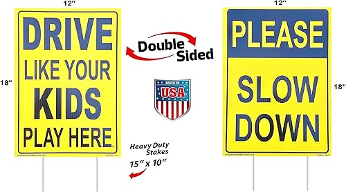 Miniatura 4 de Letrero de patio Please Slow Down and Drive Like Your Kids Play Here (paquete combinado) de 12 x 18 pulgadas de doble cara + soporte de metal, niños