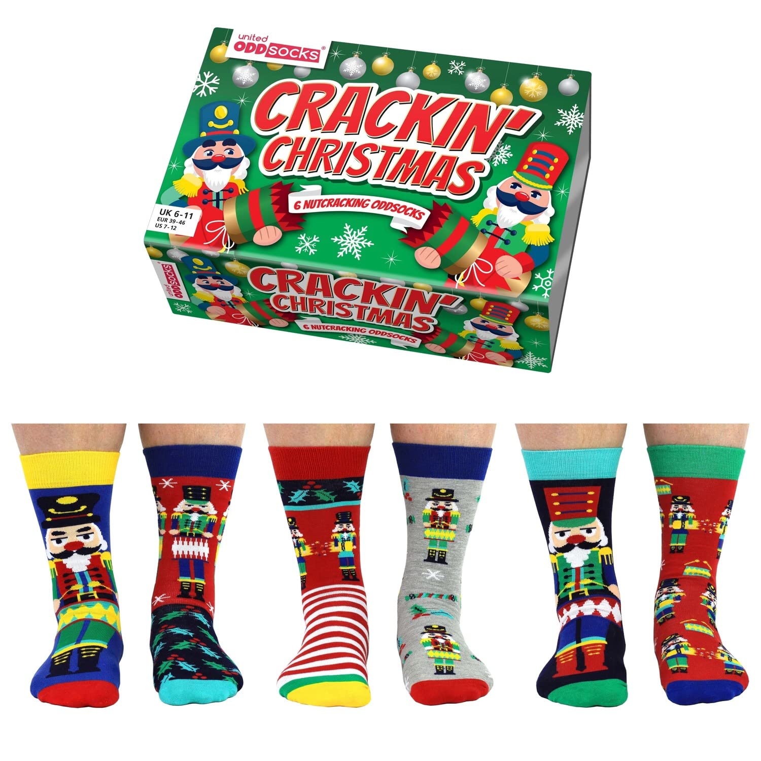 United Oddsocks Men's Colourful Cracking Christmas Nutcracker Oddsocks Socks In 39-46 In Set Of 6 - Stocking