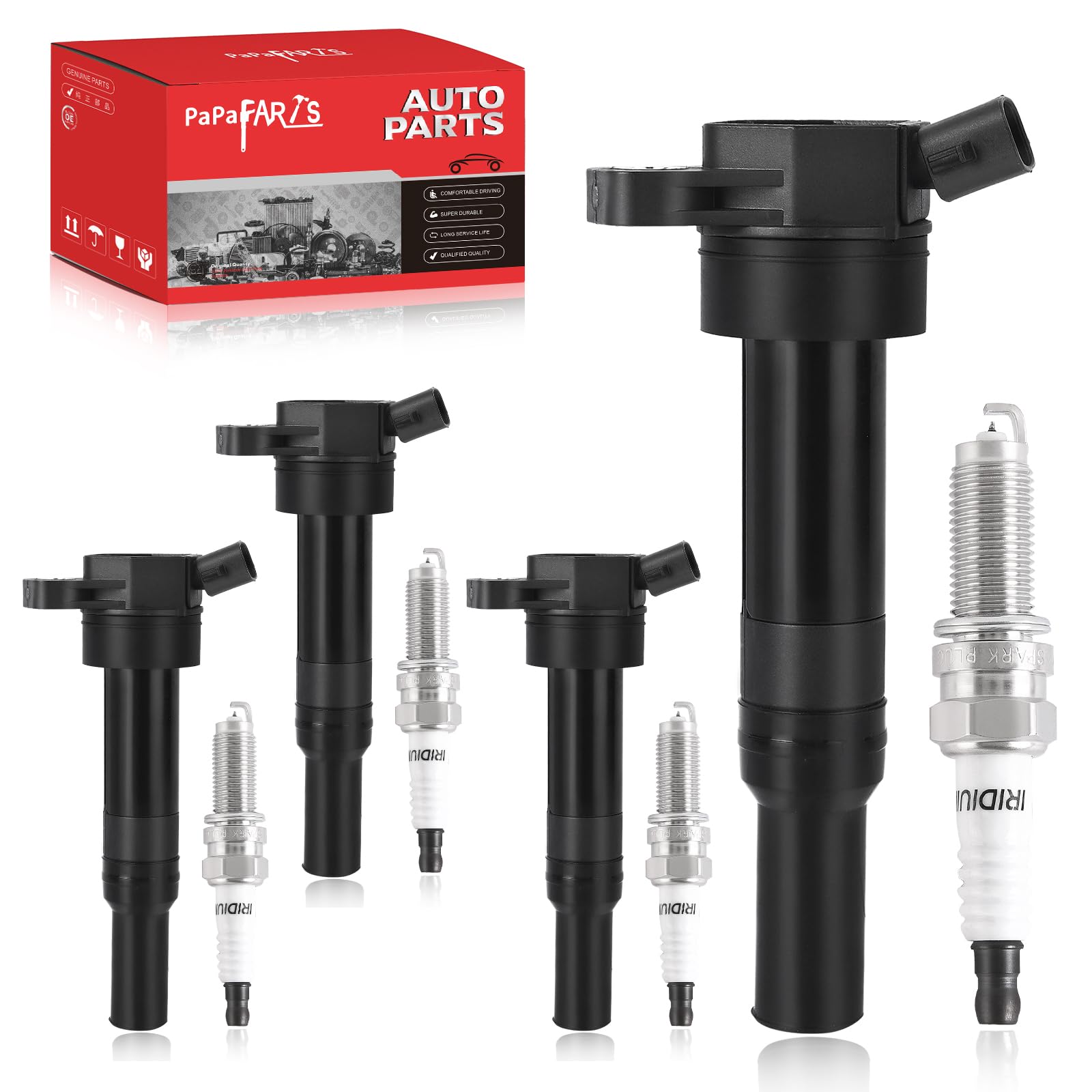 PAPAPARTS Set of 4 Ignition Coil Pack UF651 and Spark Plugs Compatible with Kia Soul Forte Hyundai Tucson Elantra GT L4 1.8L 2.0L