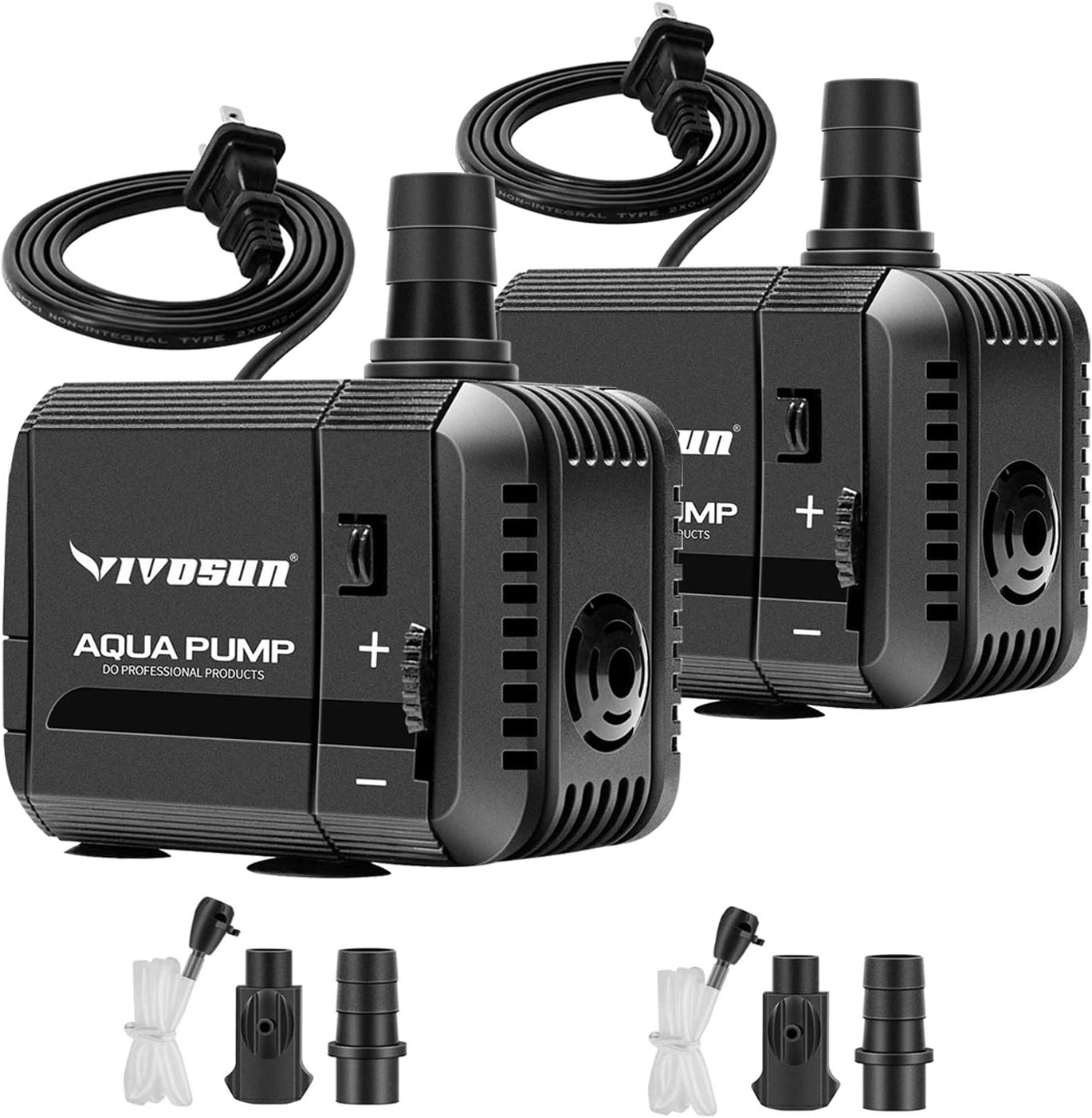 VIVOSUN 2-pack 210GPH Submersible Pump(800L/H, 8W), Ultra Quiet Water Pump with 3.3ft High Lift, Fountain Pump with 5ft Power Cord, 2 Nozzles for Fish Tank, Pond, Aquarium, Statuary, Hydroponics : Pet Supplies