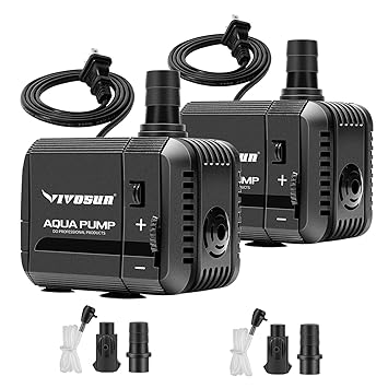 VIVOSUN 2-Pack 210GPH Submersible Pump(800L/H, 8W), Ultra Quiet Water Pump with 3.3ft High Lift, Fountain Pump with 5ft Power Cord, 2 Nozzles for Fish Tank, Pond, Aquarium, Statuary, Hydroponics
