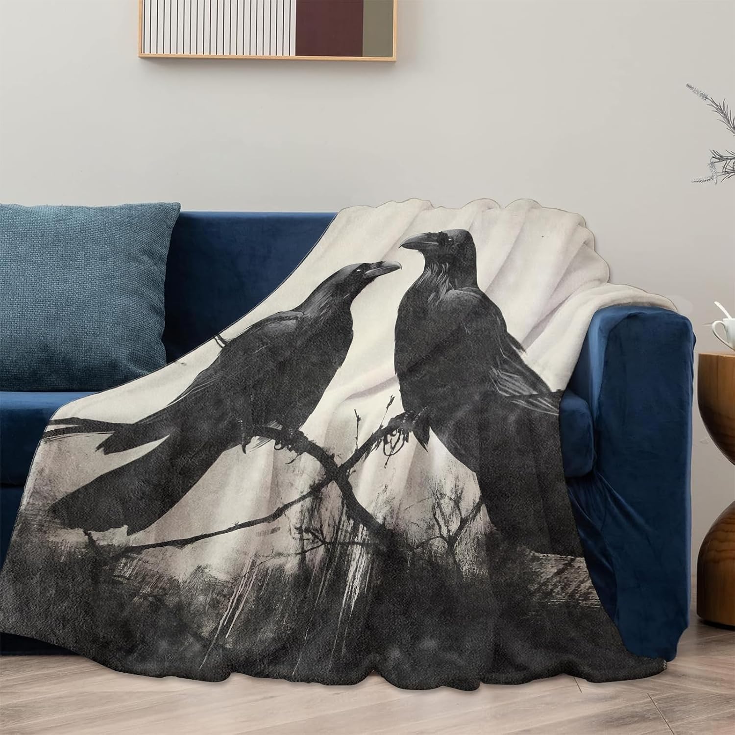 Gothic Black Raven Theme Blanket Gifts for Women Girls, Soft Warm Lightweight Flannel Throw Blankets for Living Room Home Sofa Travel Decor 60" x 80" image 2