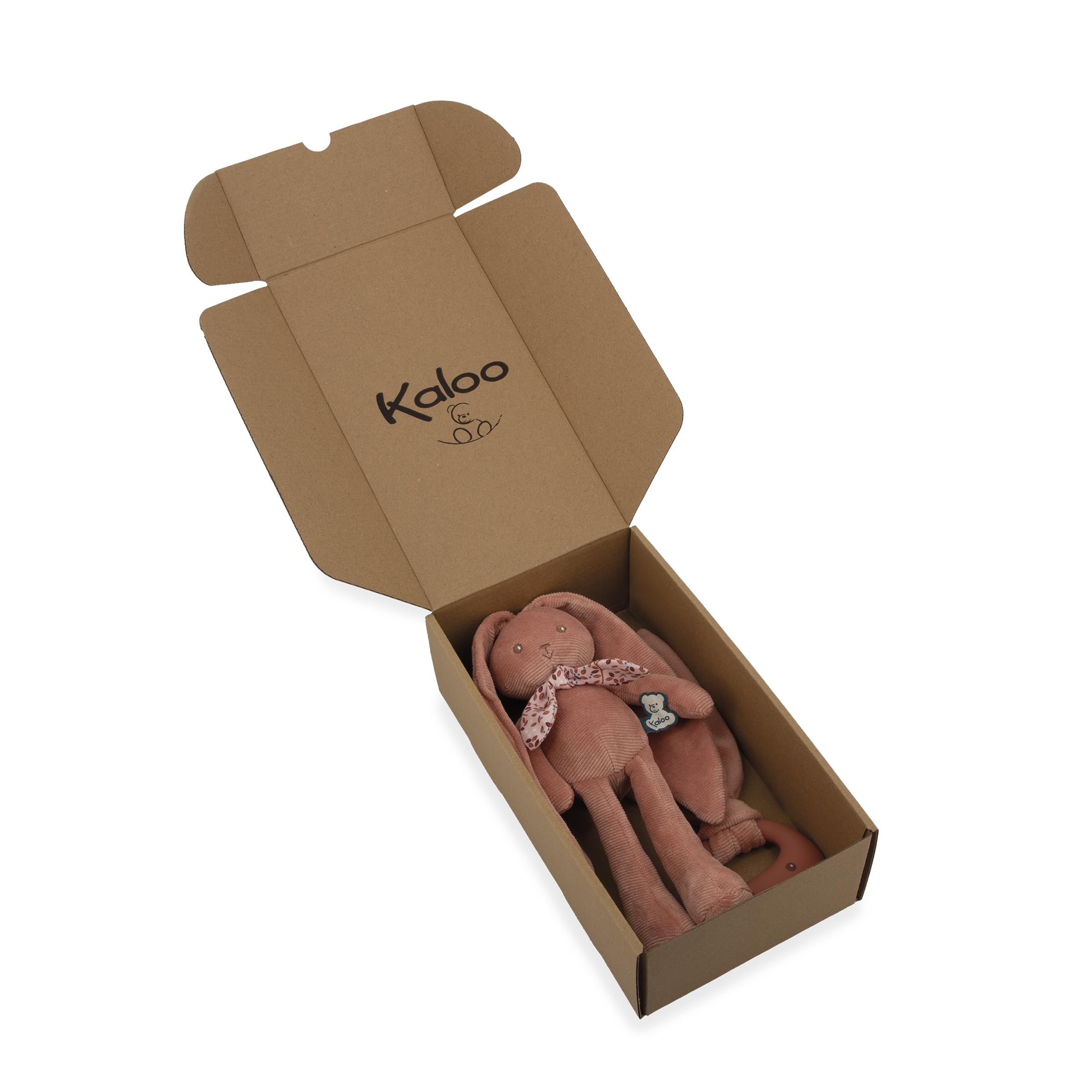 Kaloo - Baby Gift Set - 2 Pieces : Rabbit Puffin 25 cm + Silicone Teething Ring - Lapinoo - Terracotta Colour - from Birth - K390040 - Image 2