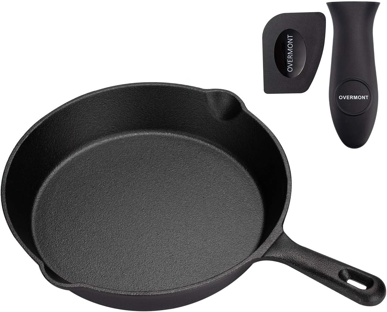 OvermontCast Iron Grill Pan Cast Iron Grill Steak Pans with Handle 24.5 cm for Gas Grill