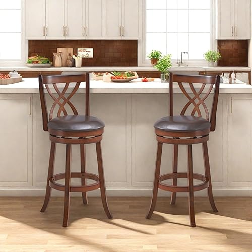 Miniatura 14 de ERGOMASTER Juego de taburetes de bar giratorios de 2 a 26 pulgadas de altura de mostrador, de piel sintética y madera de goma, taburetes giratorios