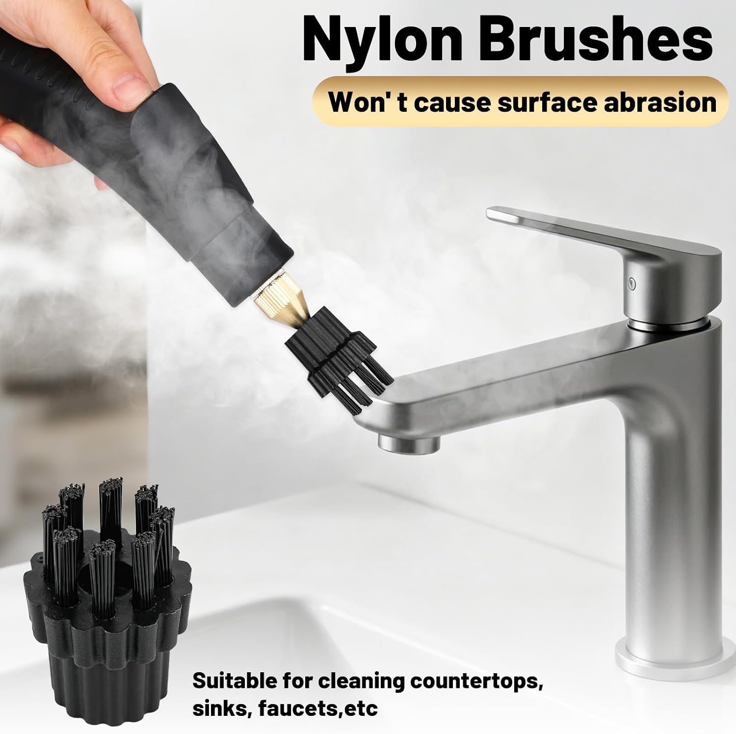 9PCS M8 Steam Cleaner Brush Head Steamer Replacement Attachments for Hard Surface, Brush Head Bulk Steam Cleaner Accessories Mop Parts Cleaning Brush Head, M8 Threaded Screw-on Brush
