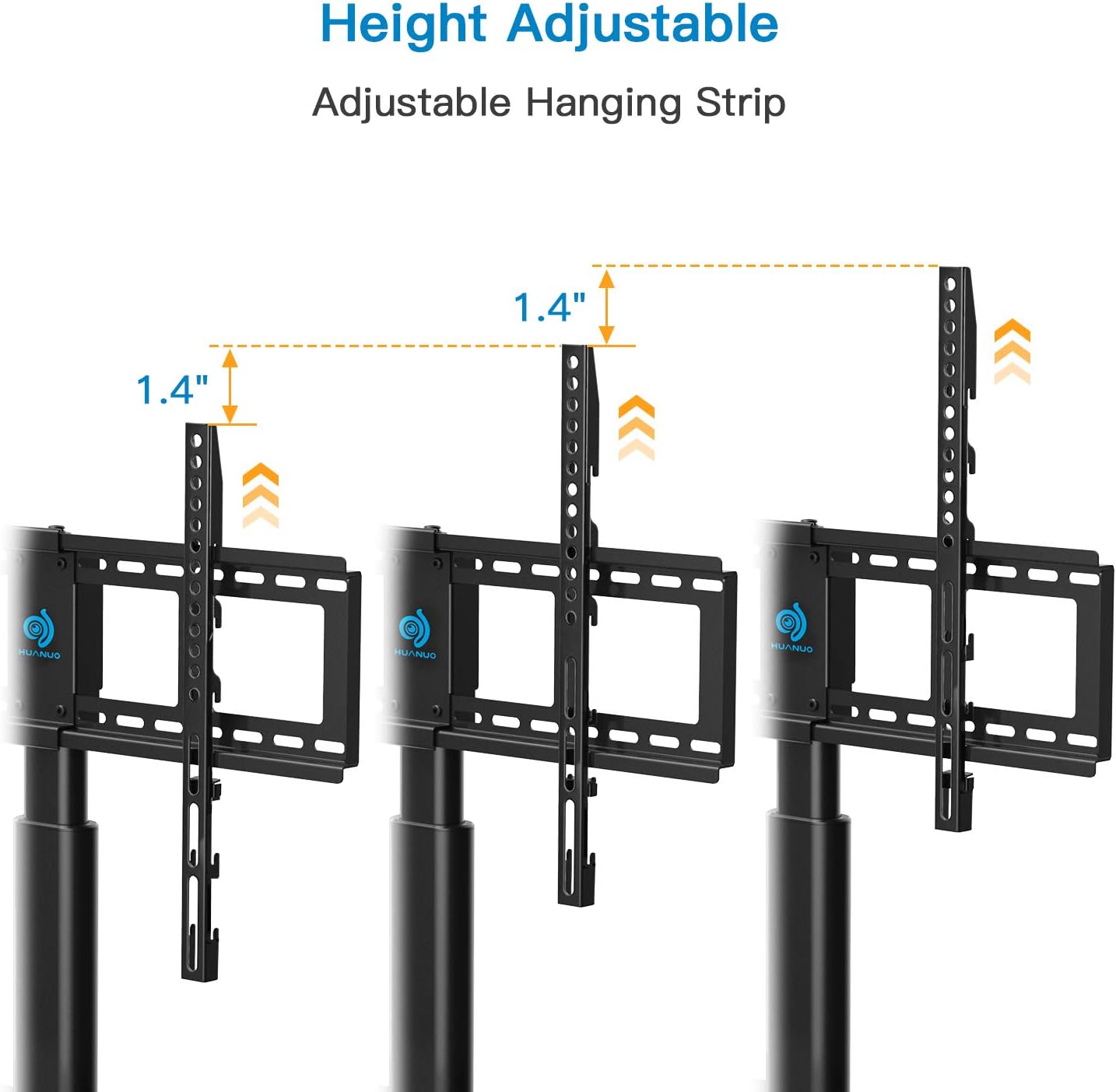 HUANUO Universal Tabletop TV Stand Holder for 32 to 60 Inch Flat Screen Television with 70 Degrees Swivel, 4 Height Adjustments, Anti-Tip Strap, Tempered Glass Base, VESA up to 600x400, Black