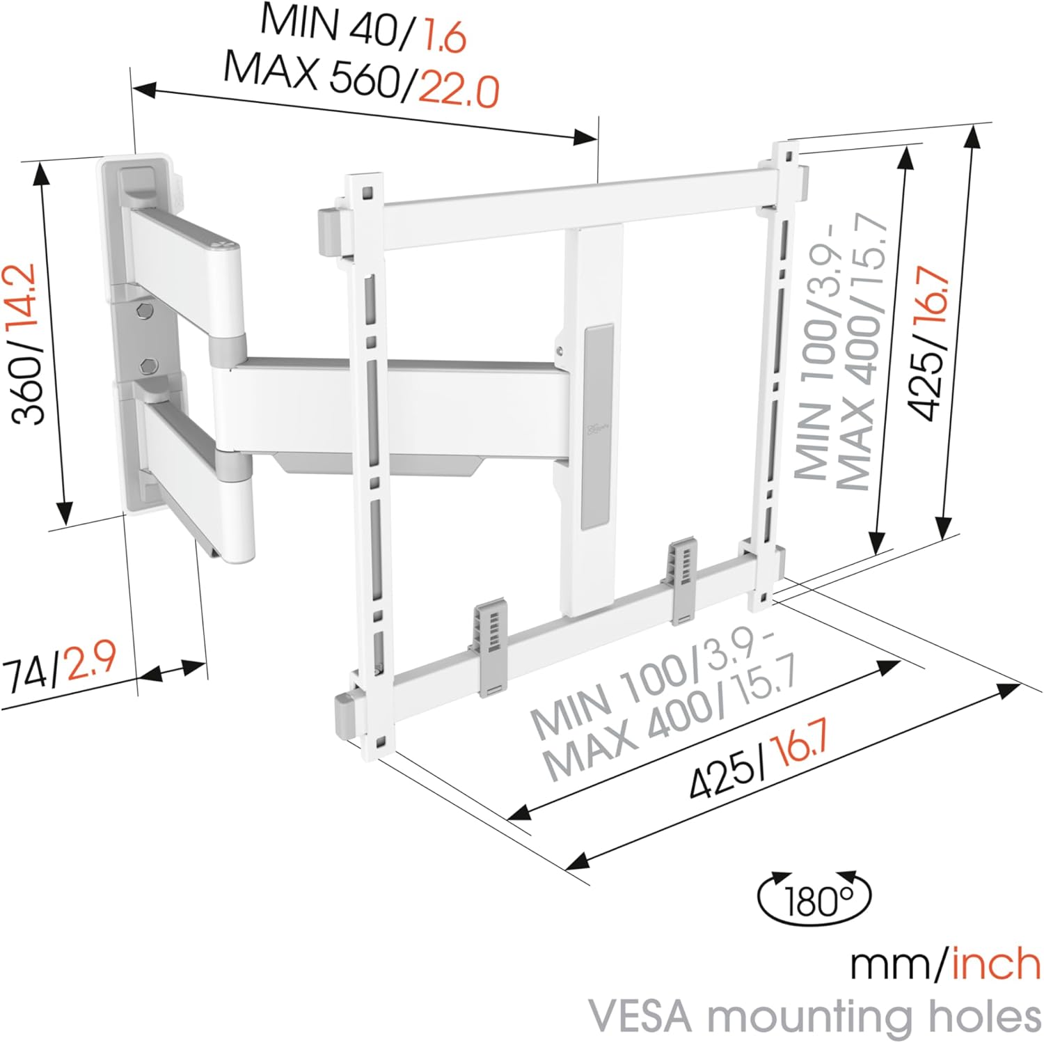 Vogel's TVM 5445 Full-Motion Ultra-Thin TV Wall Bracket for 32-65 inch TVs, Max. 77 lbs, Swivels up to 180°, Full-Motion TV Mount max. VESA 400x400, Universally Compatible