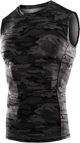 Miniatura 4 de DRSKIN Paquete de 4, 3 y 2 camisetas de compresión para hombre, sin mangas, atléticas, deportes, entrenamiento, correr, capa base activa