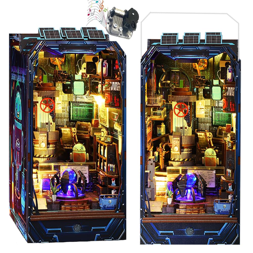 Cjeuxnr DIY Book Nook Kit,3D Wooden Puzzle Dollhouse Kit Booknook Miniature Kit DIY Book Nook Kits for Adults and Teens Tiny House Bookshop Memories Model (Laboratory + Dust Cover)