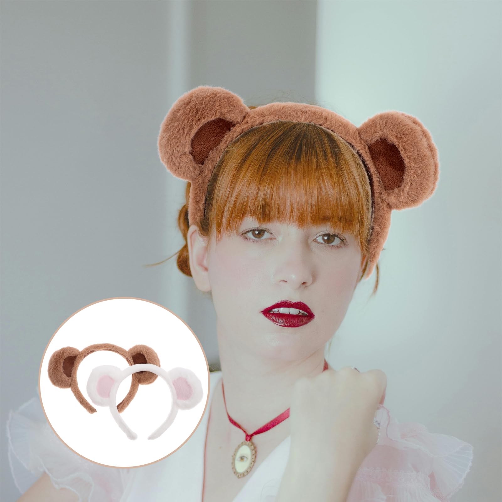 LUOZZY 2 Pcs Bear Ear Headbands Plush Animal Ear Headband for Face Washing Lovely Bear Ears Hair Bands Photo Booth Props
