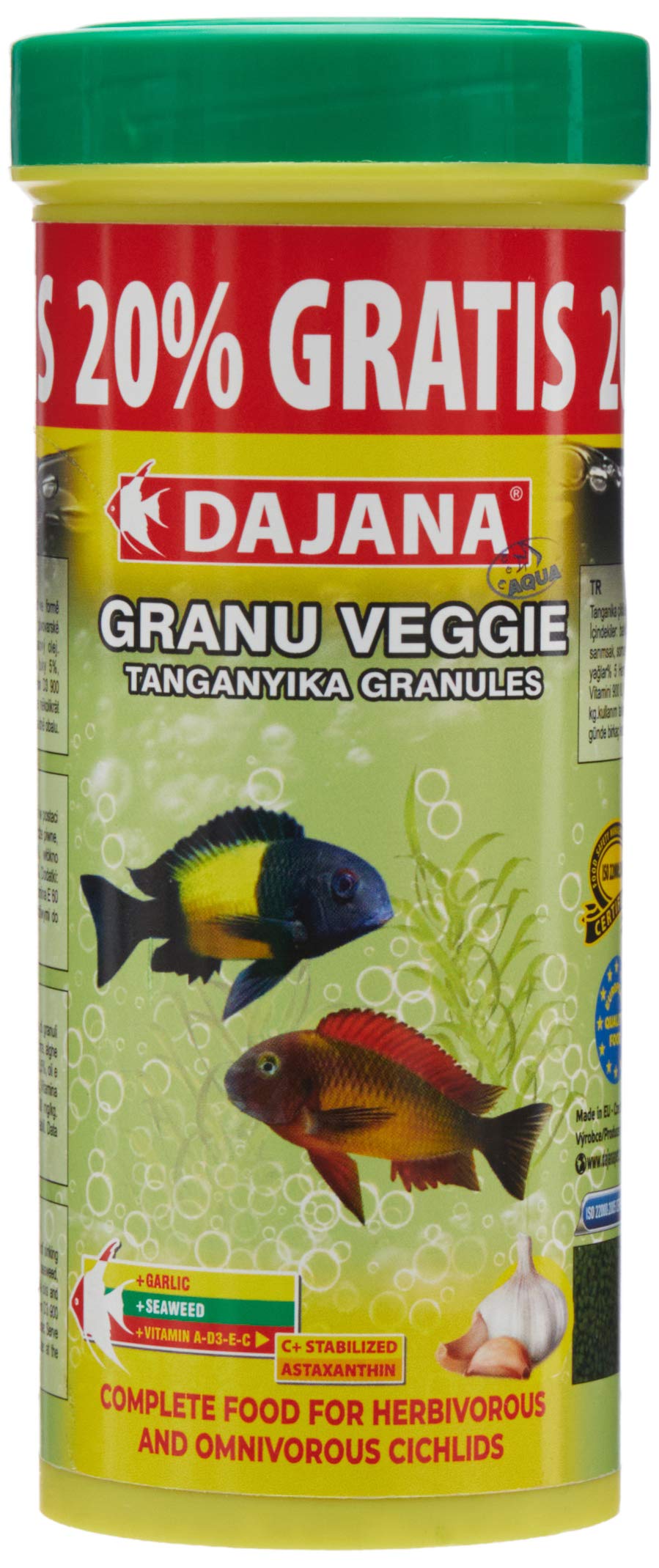 Dajana Granu Veggie Garlic Sarımsaklı Cichlid Yemi 250 Ml + 50 Ml Promo 150 Gr