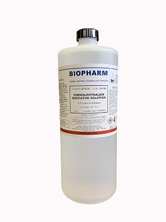 Biopharm Phenolphthalein pH Indicator 0.1% w/v in Ethanol, 1 Quart 950 mL | Non-Aqueous Solution Turns Pink in pH 8.2-13. Great for Education, Laboratory Use, Soapmaking & More