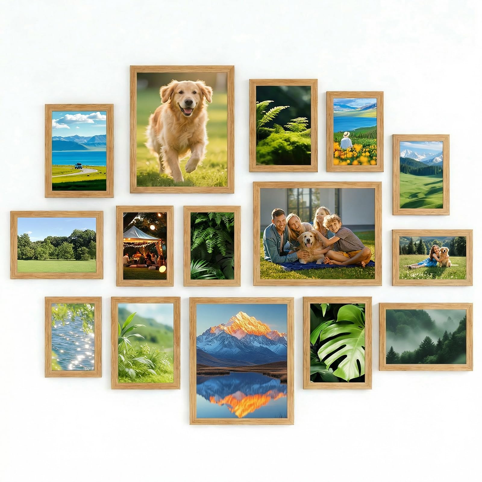 Set di 15 cornici portafoto in diverse misure, 10 x 15,13 x 18, 20 x 25 cm, per decorazione da parete e tavolo, per soggiorno, ufficio, casa