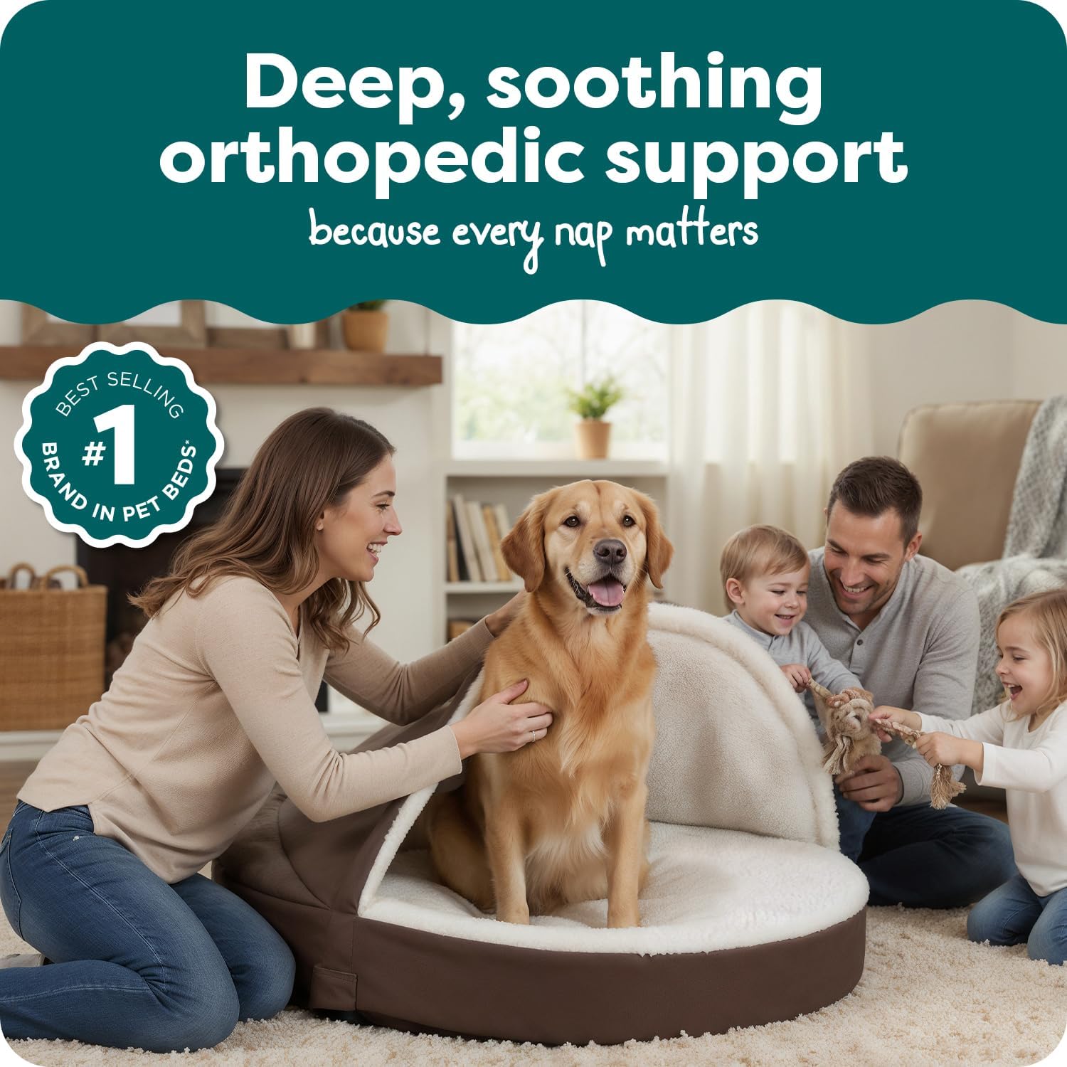 furhaven 44" round orthopedic dog bed for large dogs w/ removable washable cover, for dogs up to 80 lbs - sherpa & suede snuggery - espresso, 44-inch espresso jumbo